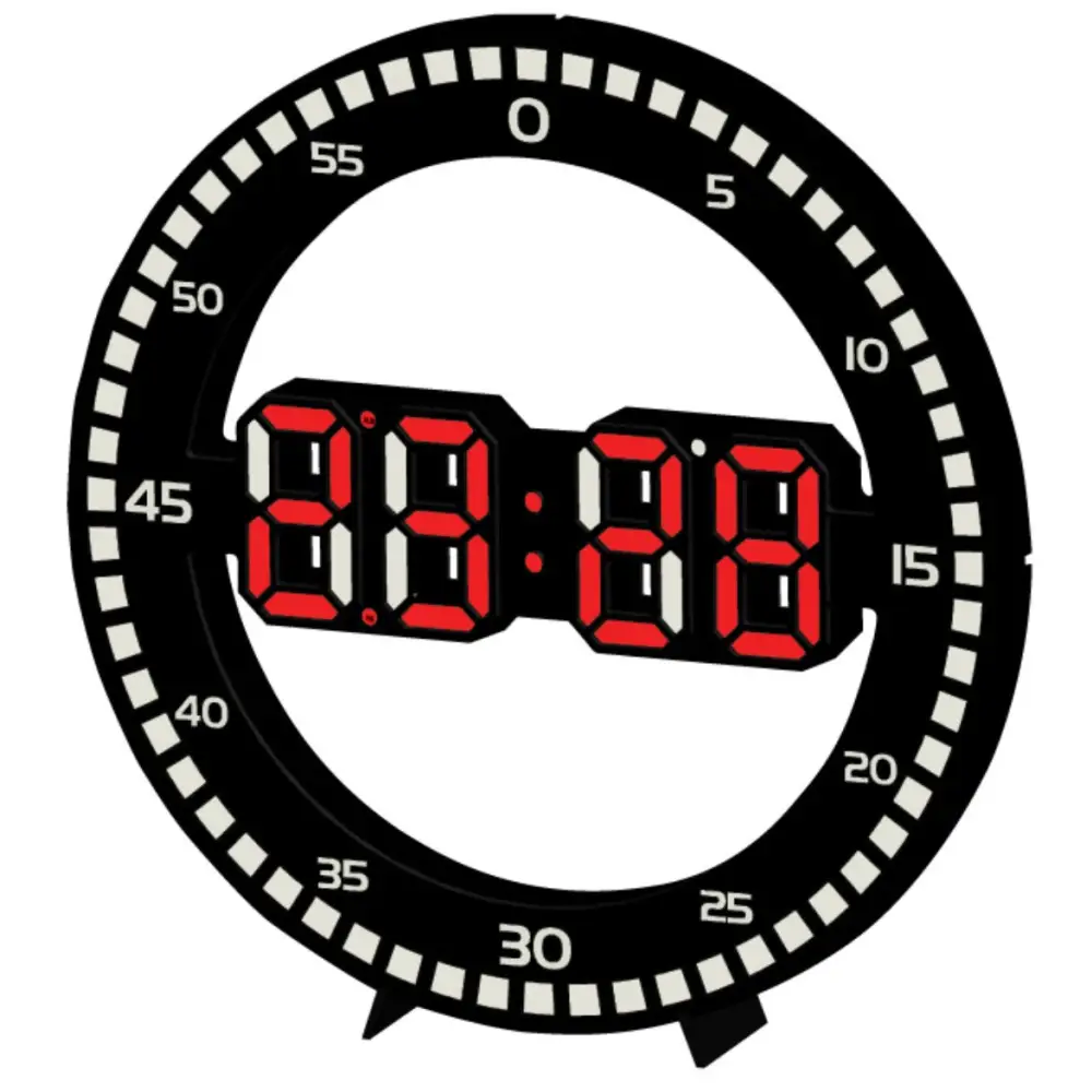 3D LED Wall Clock – Black LED Red