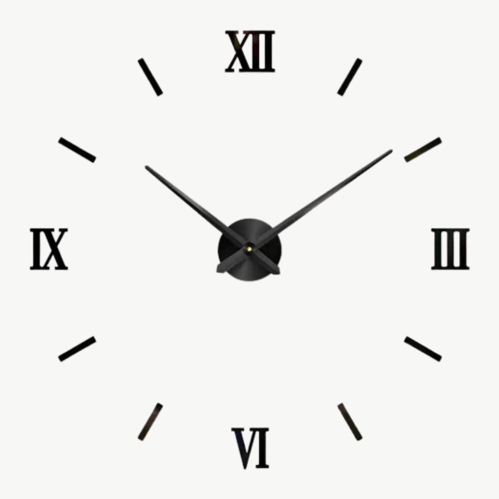 3D Sticker Wall Clock – Silver, 40cm