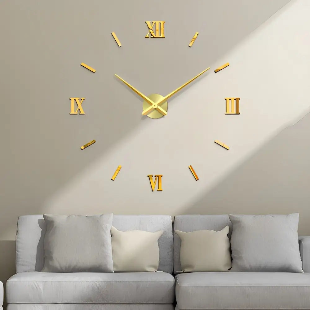 3D Sticker Wall Clock – Silver, 120cm