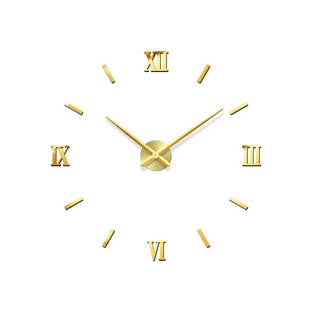3D Sticker Wall Clock – Gold, 120cm