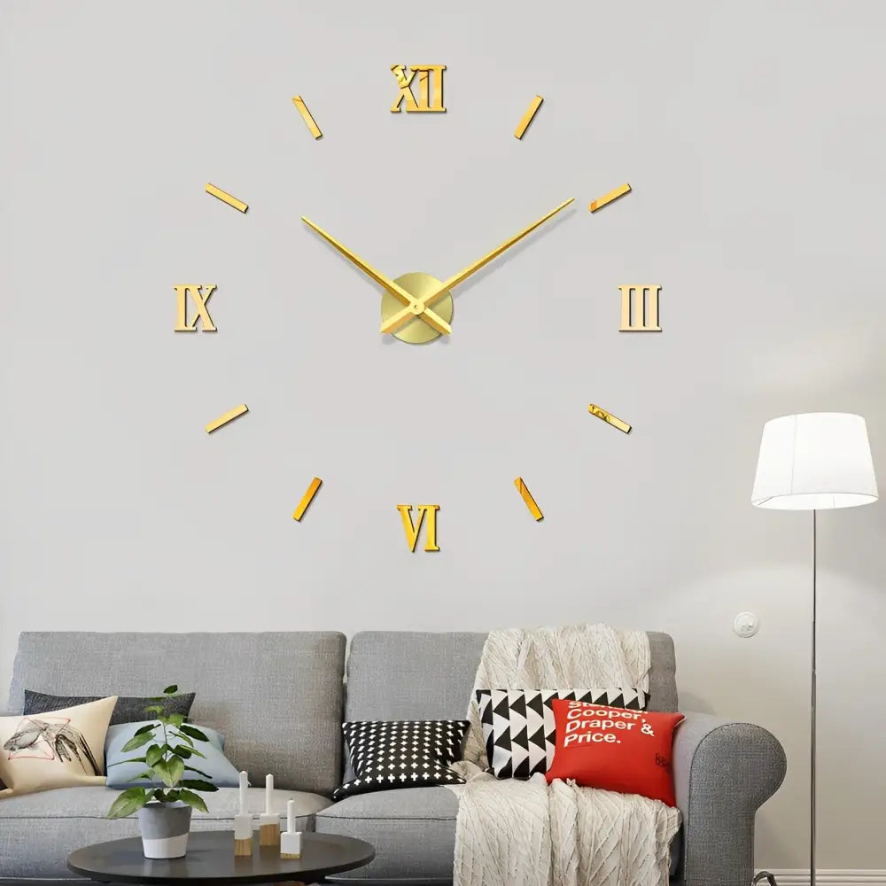 3D Sticker Wall Clock – Black, 120cm