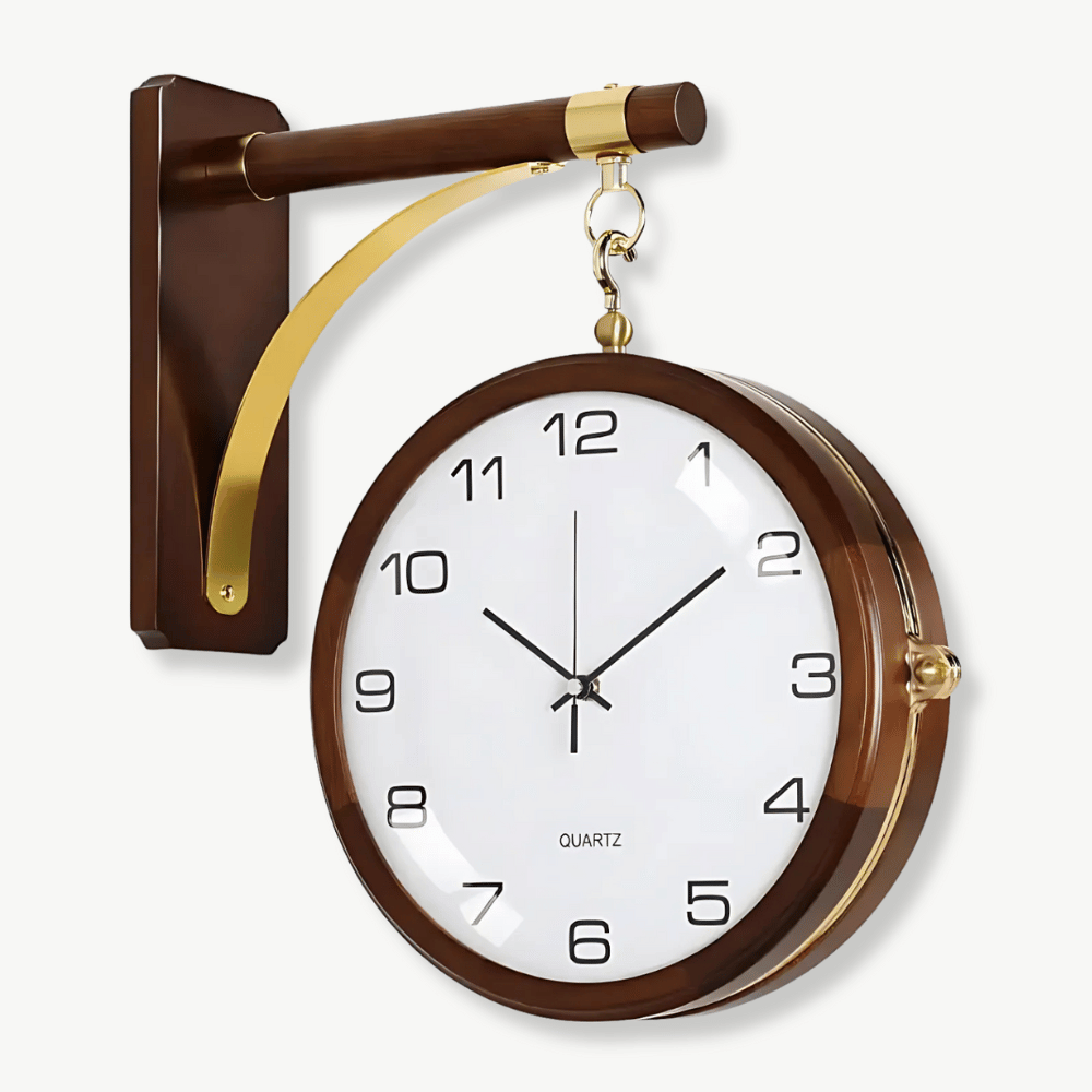 Double-Sided Living Room Wall Clock – Wood