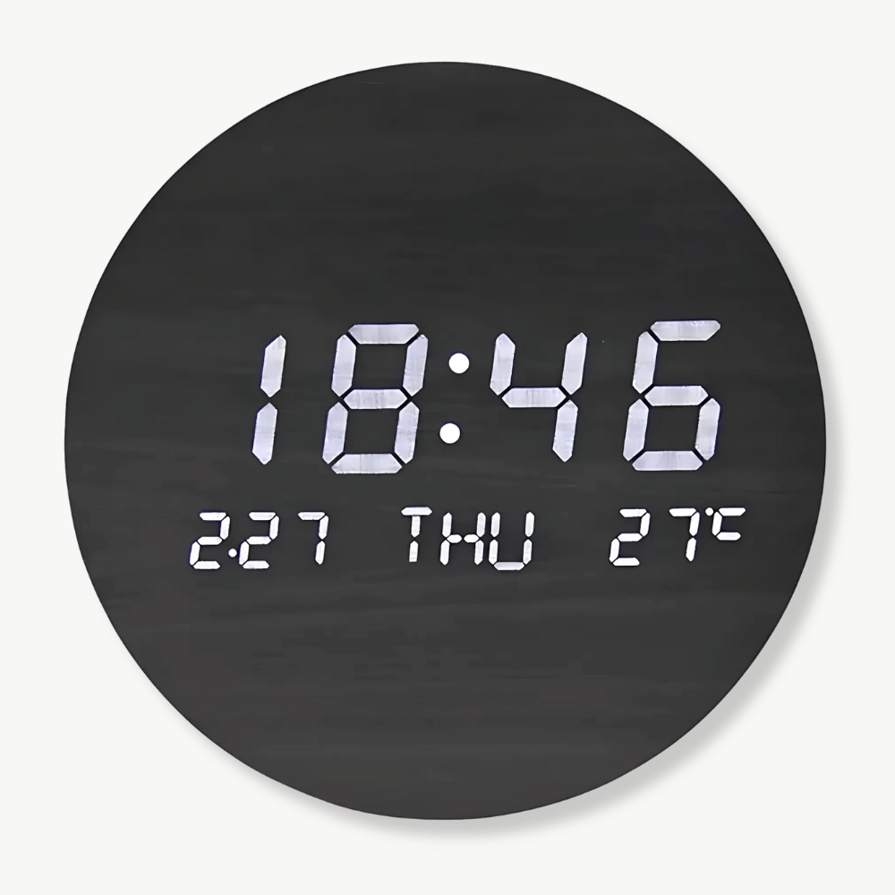 Solid Wood LED Wall Clock – Black