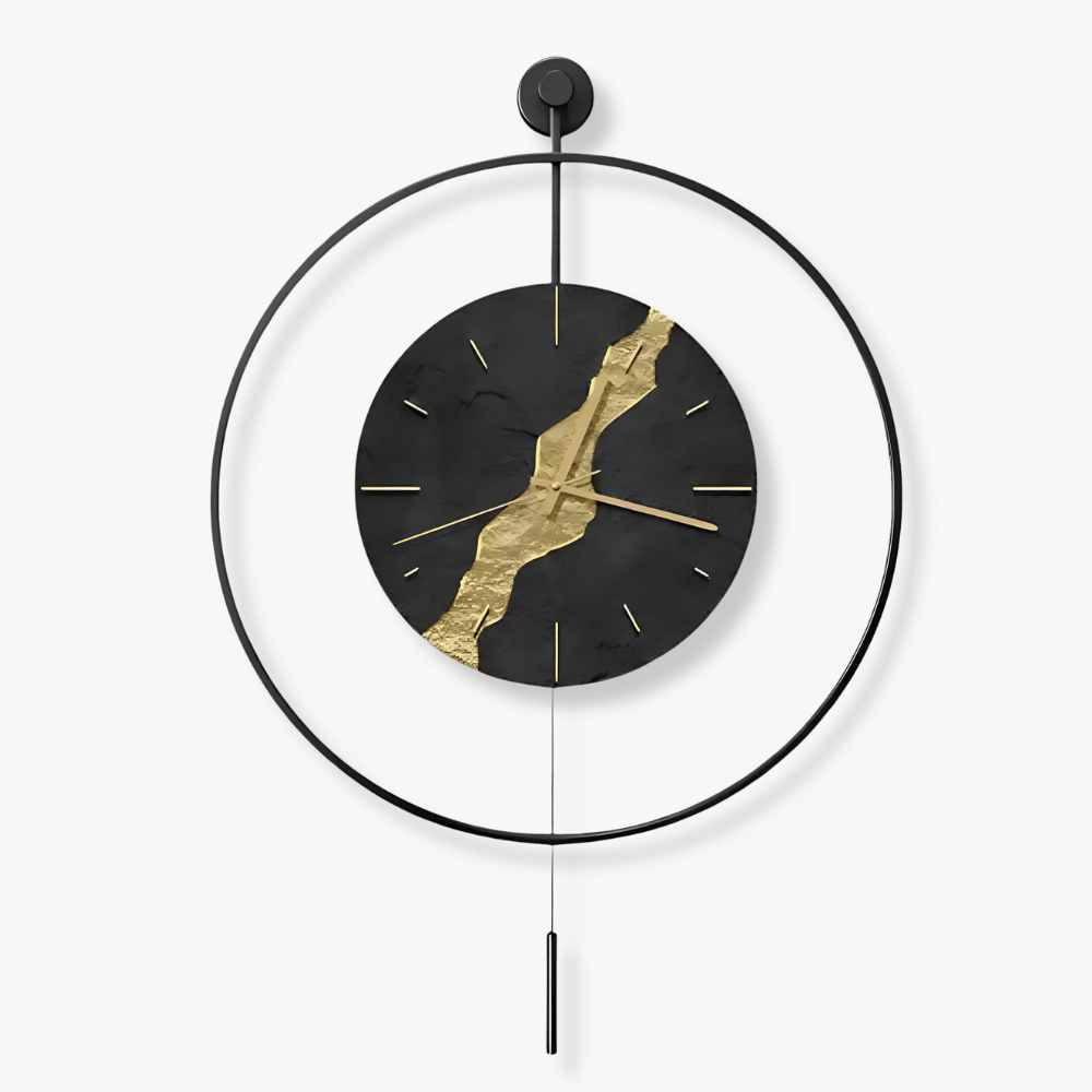 Black and Gold Kintsugi Pendulum Wall Clock – view 3