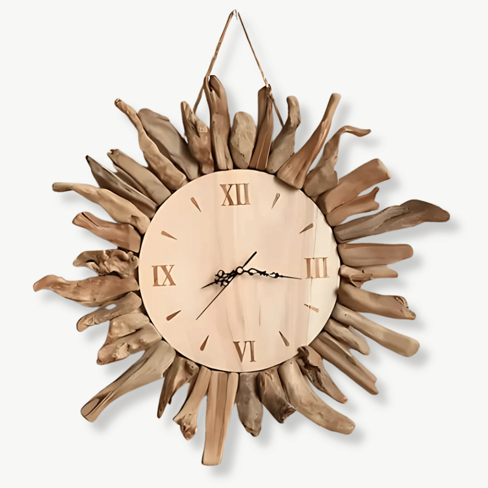 Driftwood Sun Wall Clock – Standard