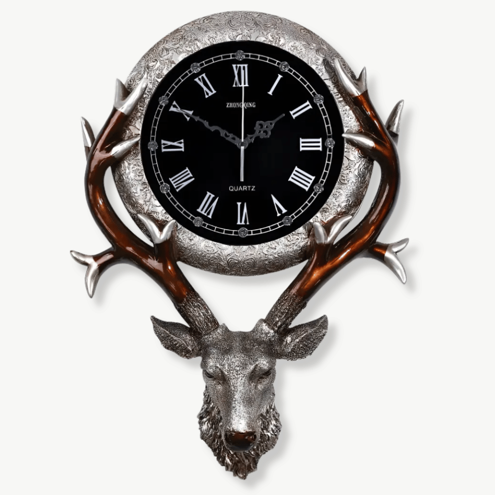 Deer Head Wall Clock – Silver Roman Numerals
