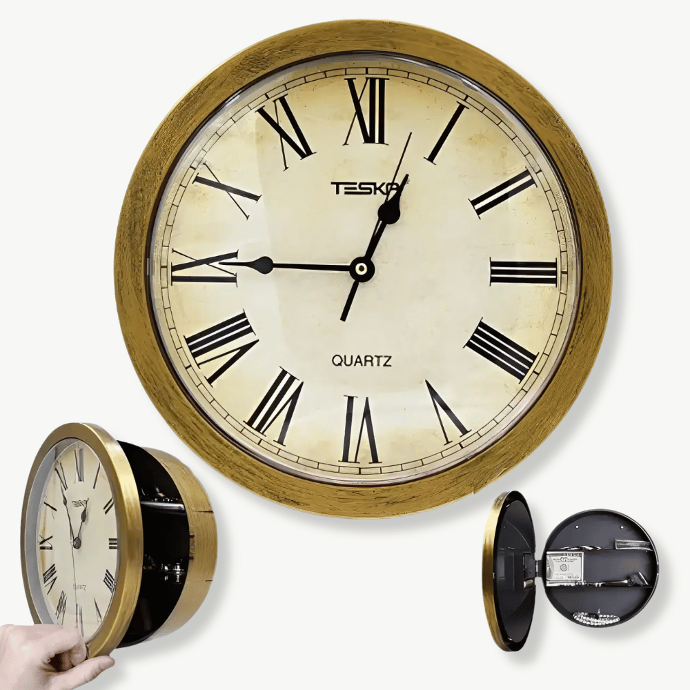 Wall Clock with Secret Compartment – Gold