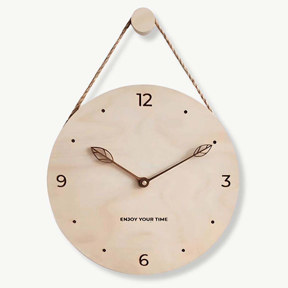 Birch Wood Wall Clock – Style De Feuille, 25 cm