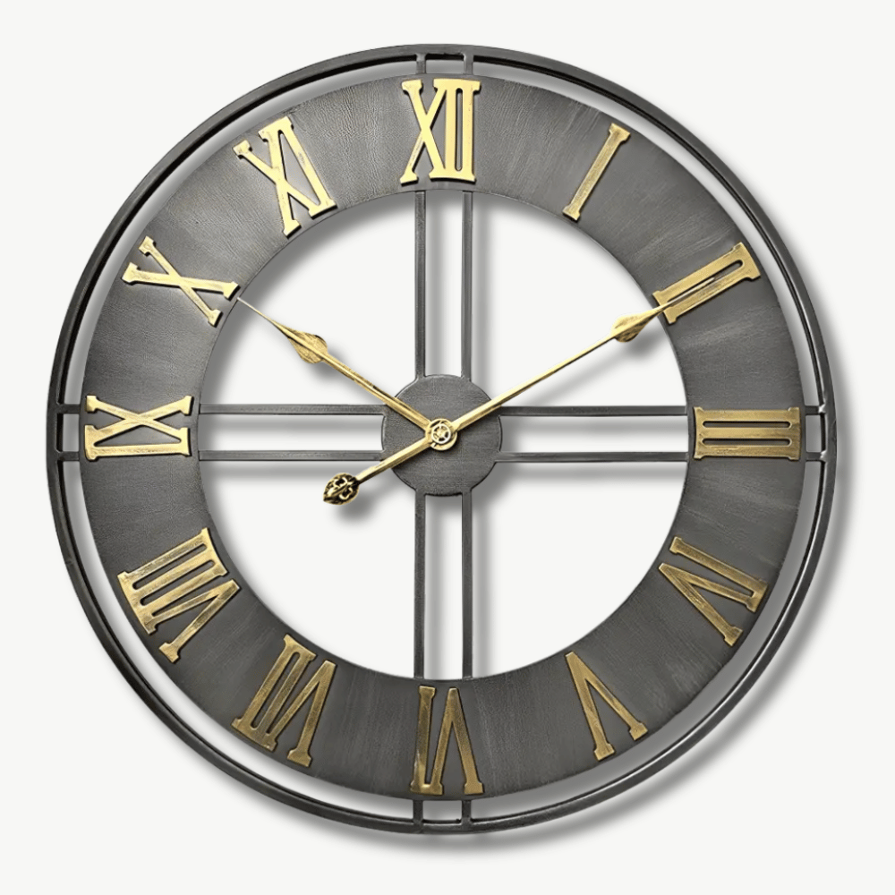 Aged Metal Loft Deco Wall Clock – Roman Numerals