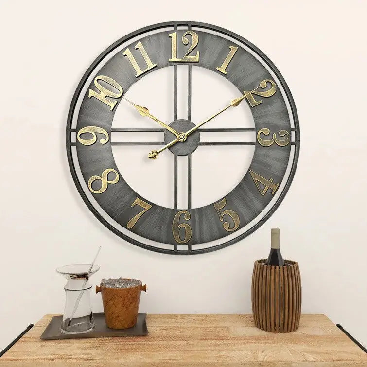 Aged Metal Loft Deco Wall Clock – Arabic Numerals