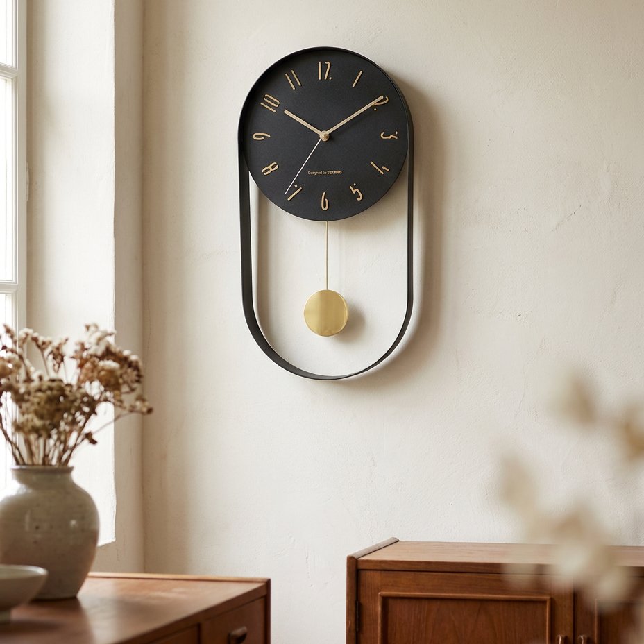 Black and Gold Modern Pendulum Wall Clock – product image