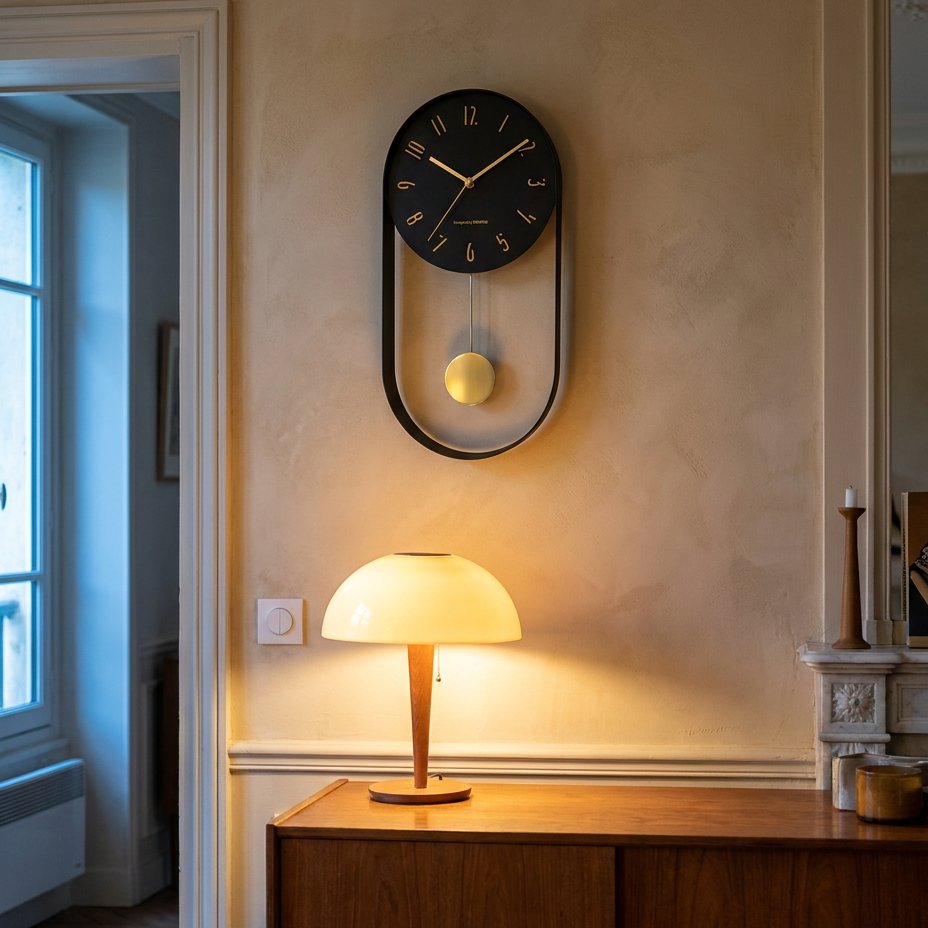 Black and Gold Modern Pendulum Wall Clock – product view 3