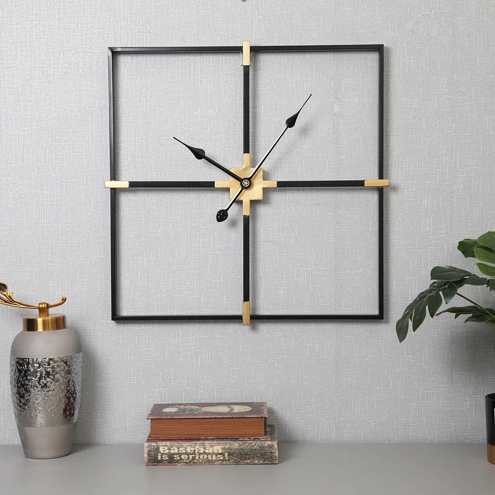 Black and Gold Square Metal Wall Clock – product image