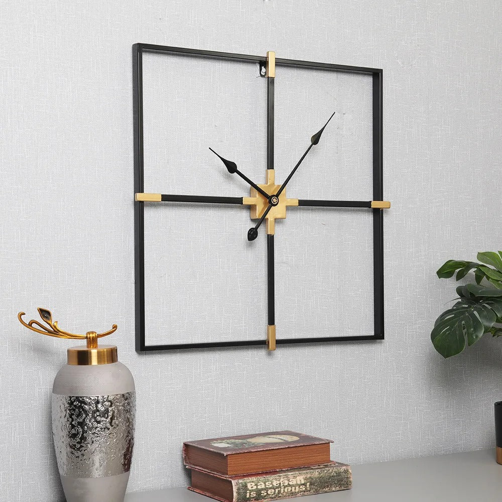 Black and Gold Square Metal Wall Clock – product view 3