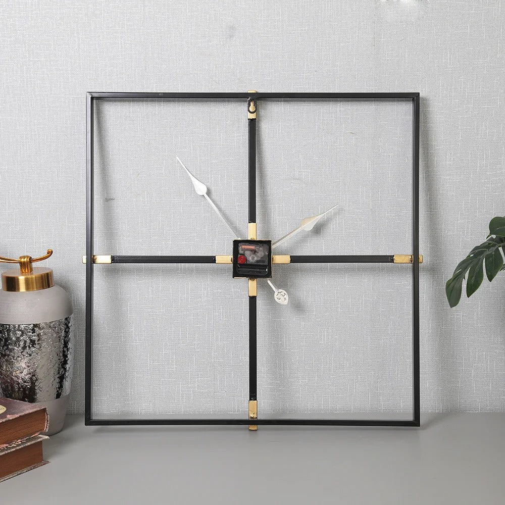 Black and Gold Square Metal Wall Clock – product view 4