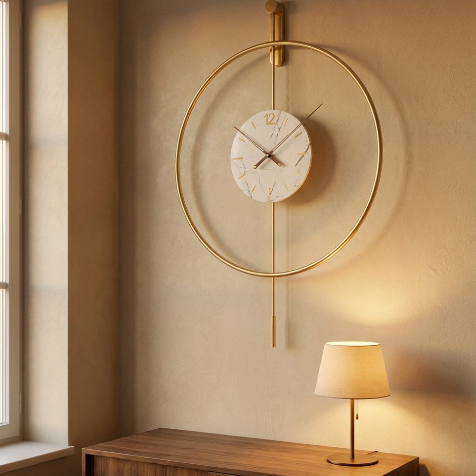 Black Metal Circle Pendulum Wall Clock – product view 3