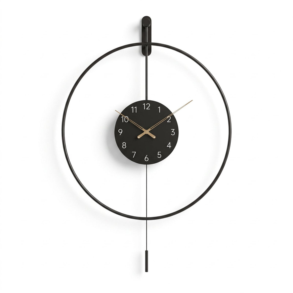 Black Metal Circle Pendulum Wall Clock – product view 5