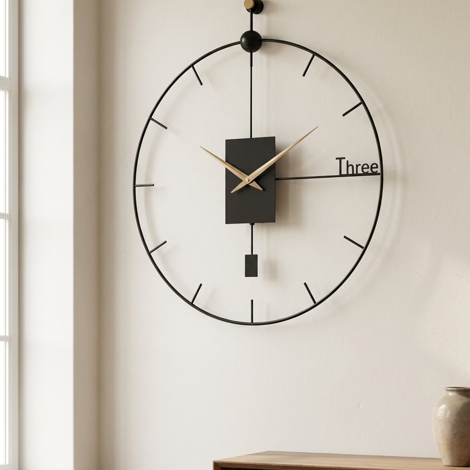 Black Metal Minimalist Pendulum Wall Clock – product image