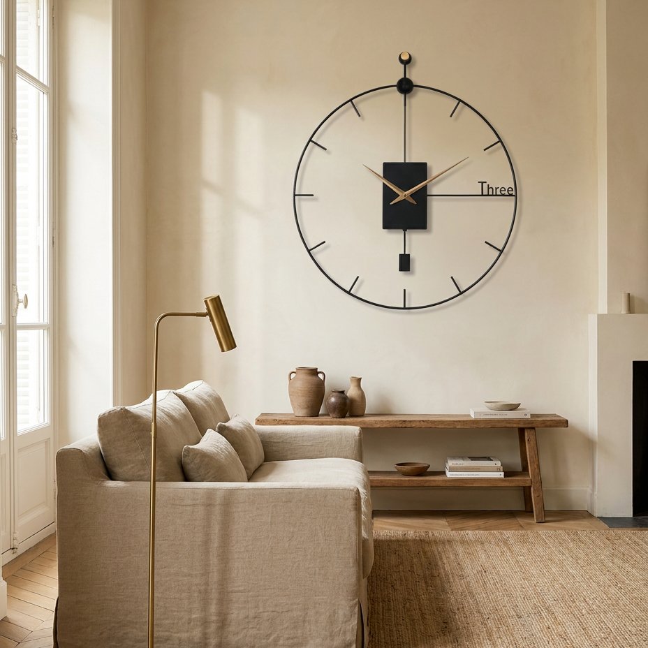 Black Metal Minimalist Pendulum Wall Clock – product view 2