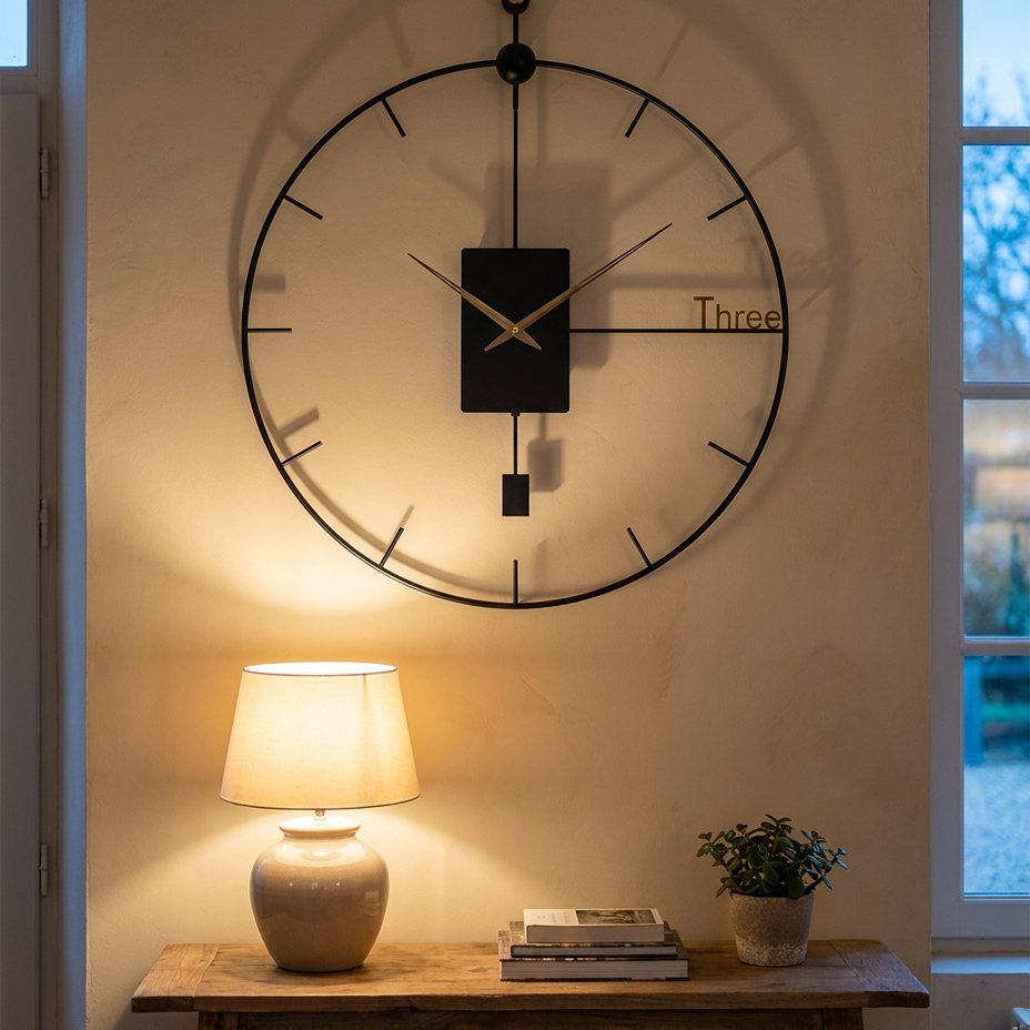Black Metal Minimalist Pendulum Wall Clock – product view 3