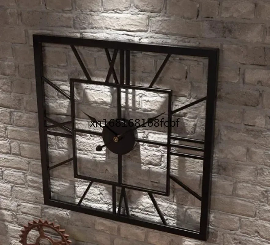 Black Metal Square Mirror Wall Clock – product view 2
