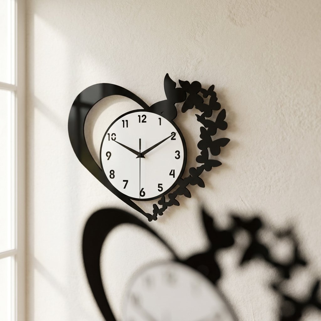 Butterflies Heart Wall Clock – product view 3