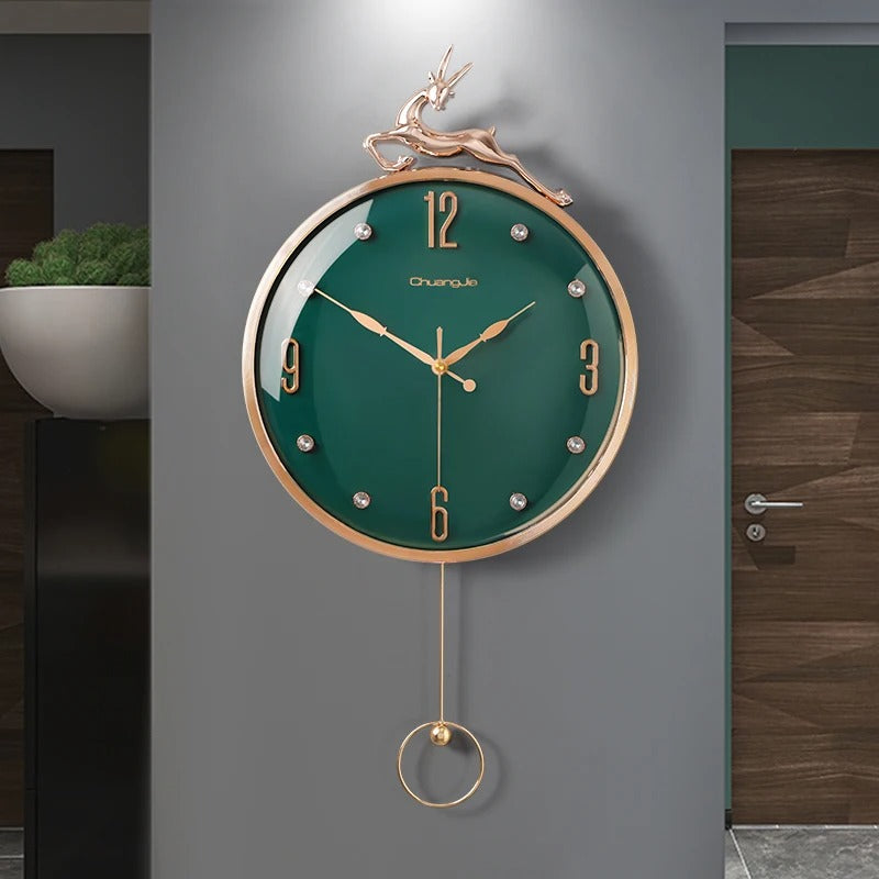 Crystal Deer Golden Pendulum Wall Clock – product image