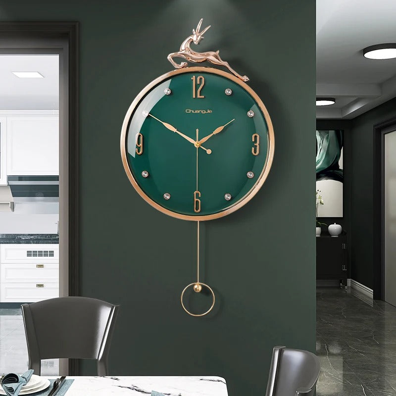 Crystal Deer Golden Pendulum Wall Clock – product view 2
