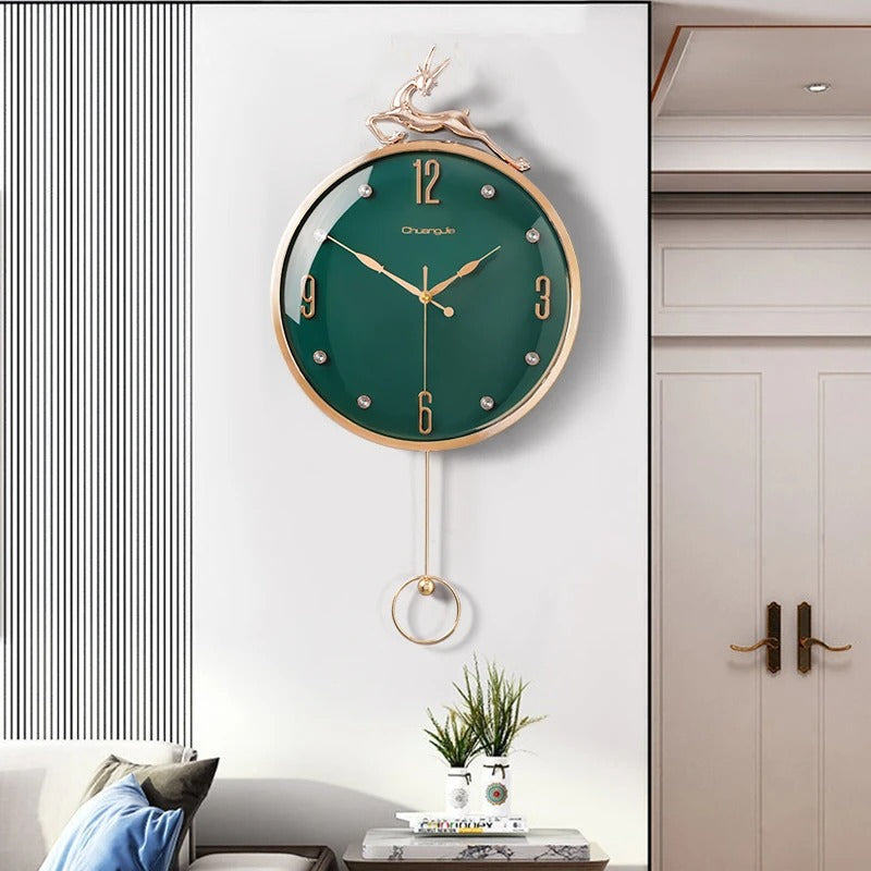 Crystal Deer Golden Pendulum Wall Clock – product view 3