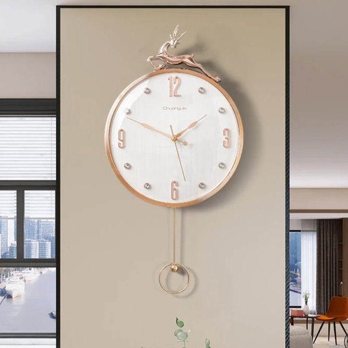 Crystal Deer Golden Pendulum Wall Clock – product view 8