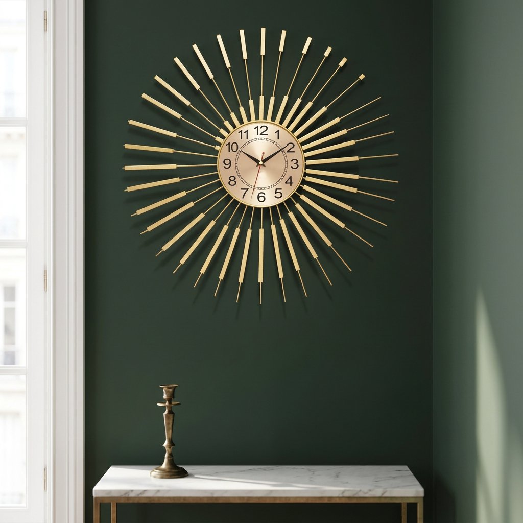 Decorative Golden Sun Wall Clock – product view 2