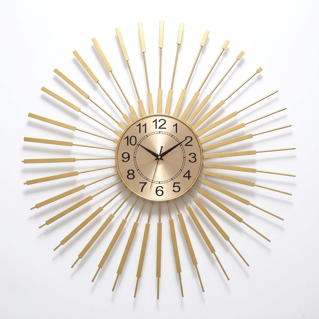 Decorative Golden Sun Wall Clock – product view 3