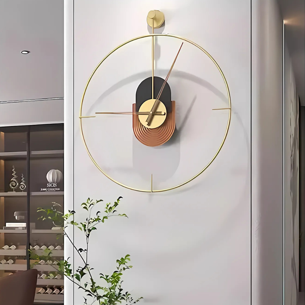 Gold Metal Abstract Circle Wall Clock – product image