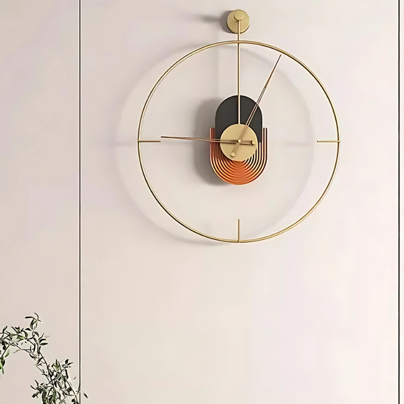 Gold Metal Abstract Circle Wall Clock – product view 3