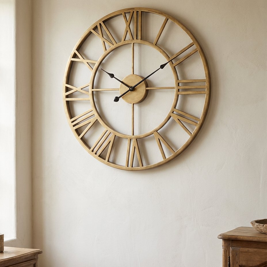 Gold Metal Roman Numeral Wall Clock – product image