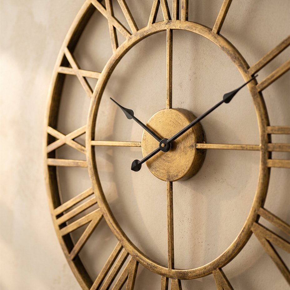 Gold Metal Roman Numeral Wall Clock – product view 3