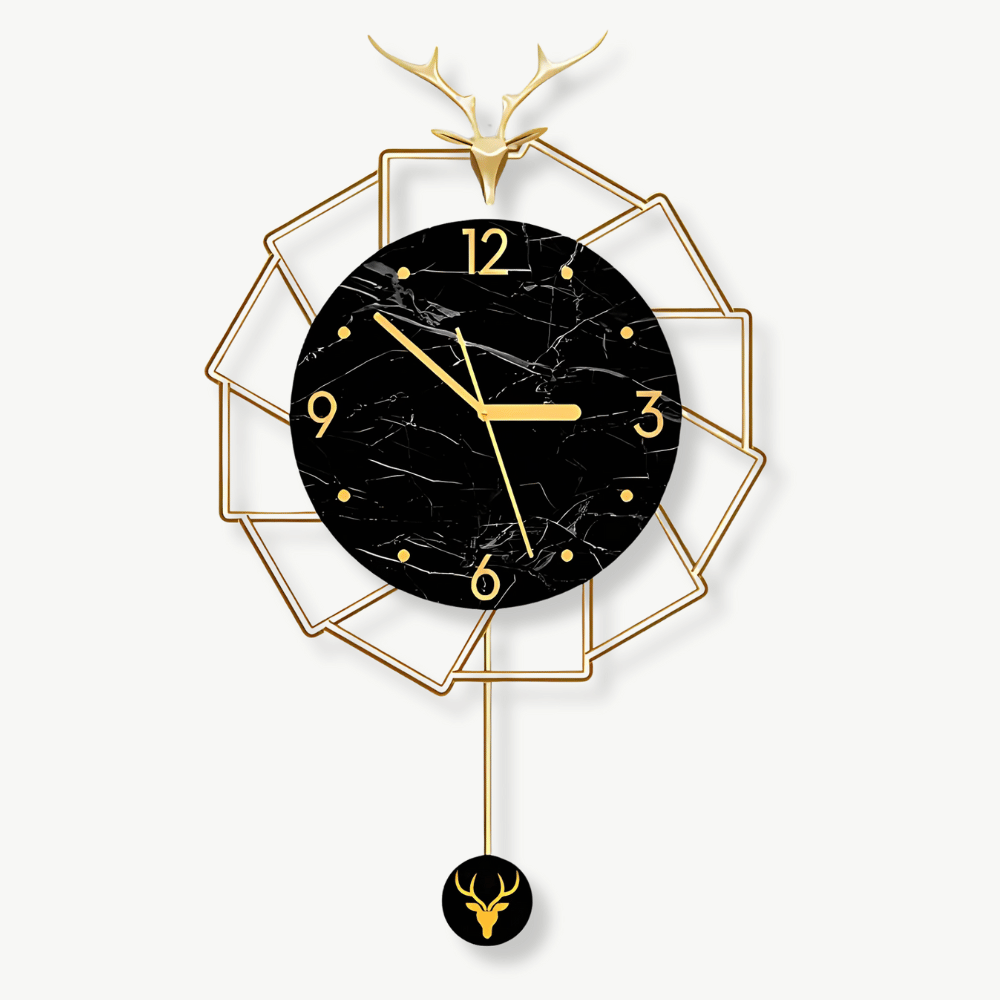 Golden Deer and Black Marble Wall Clock – Standard