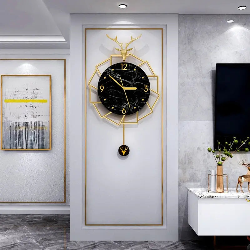 Golden Deer and Black Marble Wall Clock – view 2