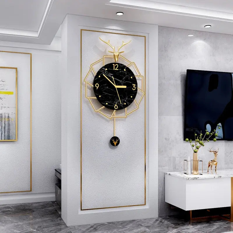 Golden Deer and Black Marble Wall Clock – view 6