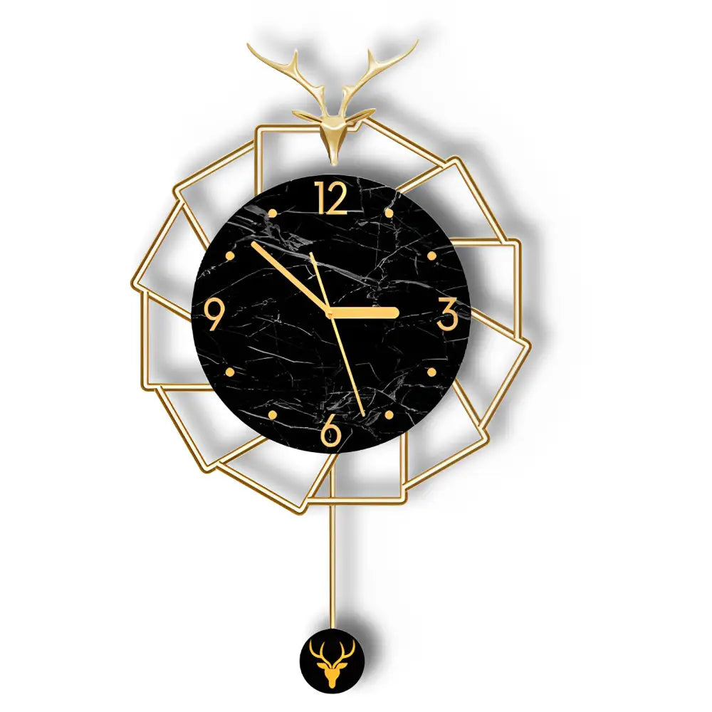 Golden Deer and Black Marble Wall Clock – view 8