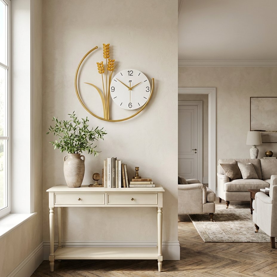 Golden Wheat Ear Metal Wall Clock – product view 2