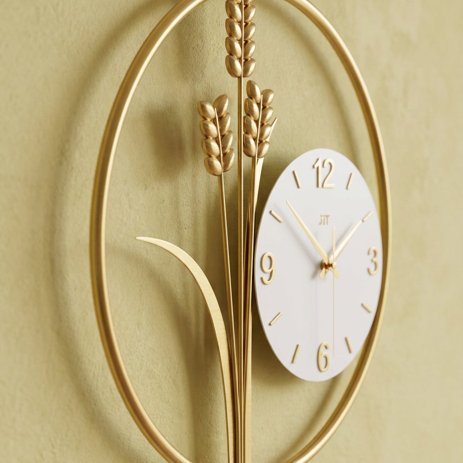 Golden Wheat Ear Metal Wall Clock – product view 3