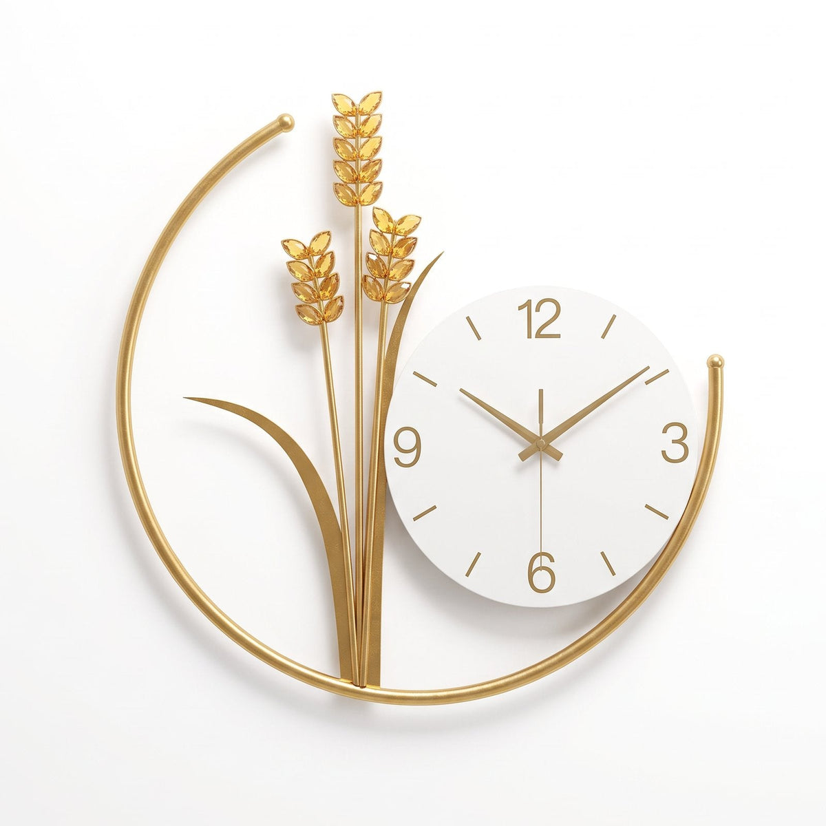 Golden Wheat Ear Metal Wall Clock – product view 5