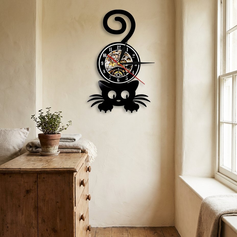 Gothic Cat Wall Clock – product view 2