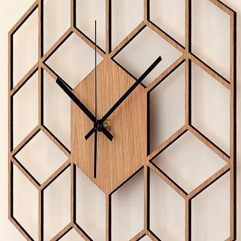 Hexagon Wood Wall Clock – product view 3
