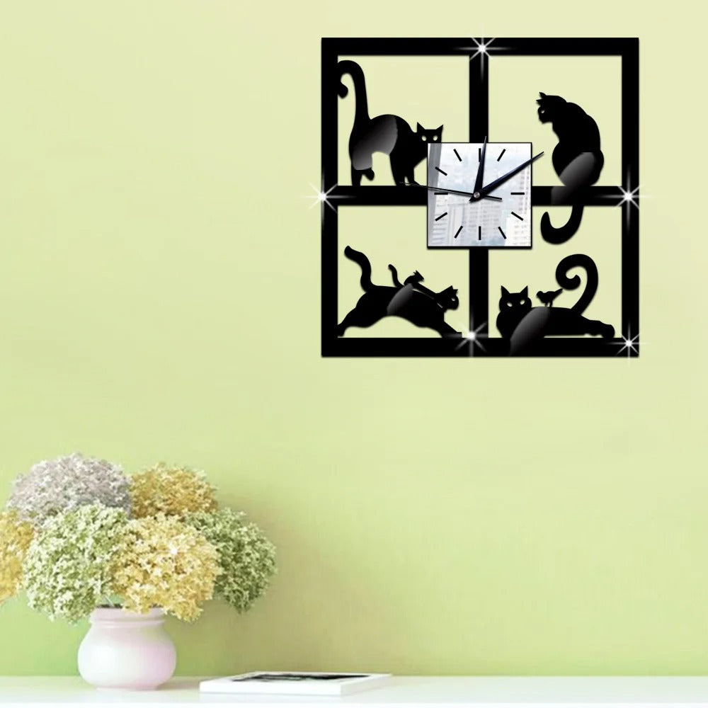 Playful Cat Silhouette Wall Clock for UK interiors
