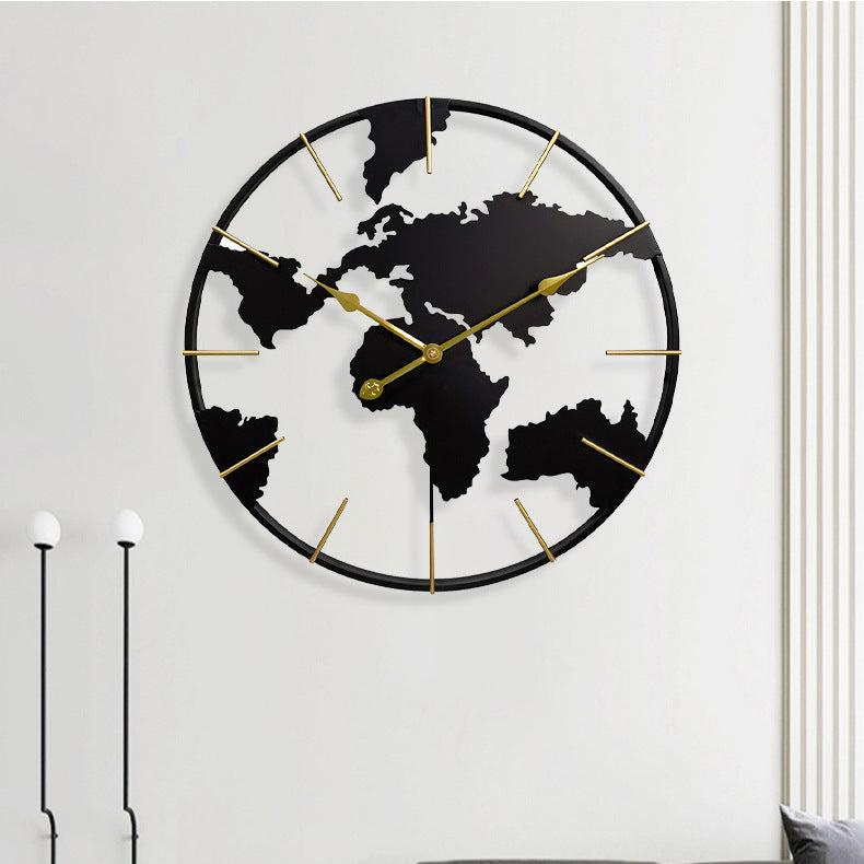 Gold World Map Wall Clock for UK interiors