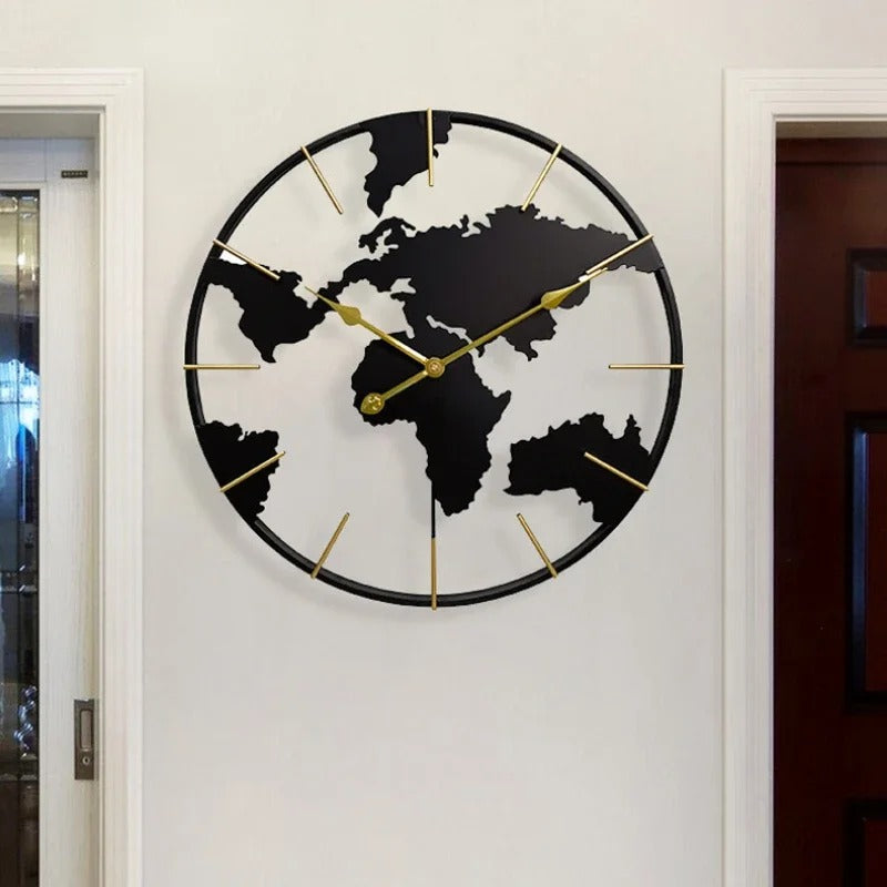 Gold World Map Wall Clock for UK interiors