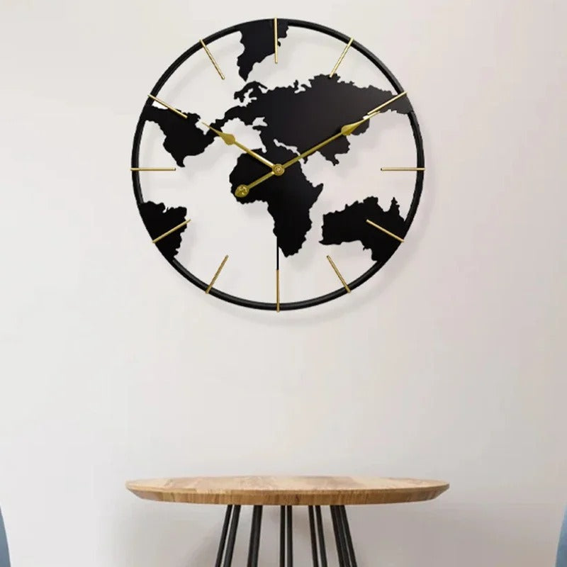 Gold World Map Wall Clock for UK interiors