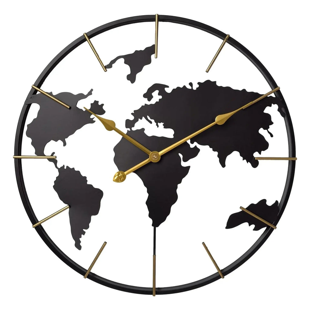 Gold World Map Wall Clock for UK interiors